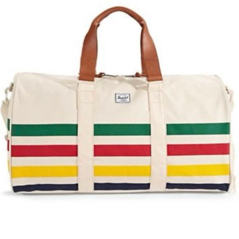 Herschel Striped Novel Duffle leather handle rare white red green gym Hudson’s